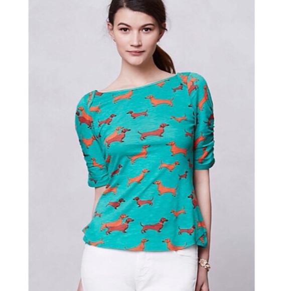 Anthropologie Tops - ANTHROPOLOGIE DOG tee print dachshund TOP shirt